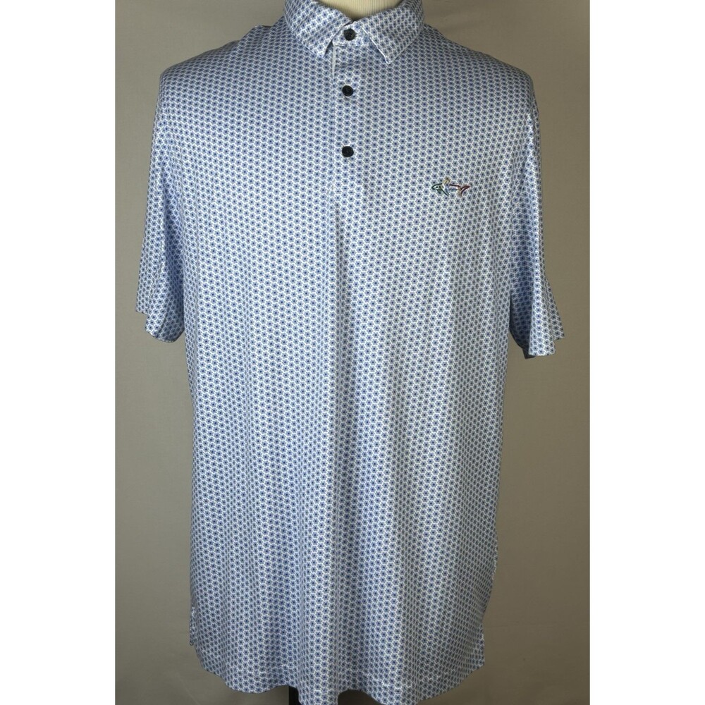 Greg Norman Polo Shirt Men's XXL Short Sleeve Blue White Lightweight Geometric